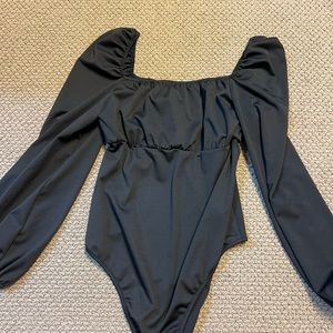 Black puff sleeve bodysuit